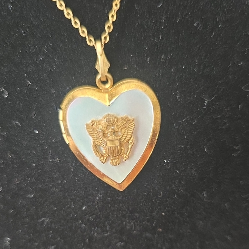 Gold Heart Locket Necklace with Mother-of-Pearl Inlay